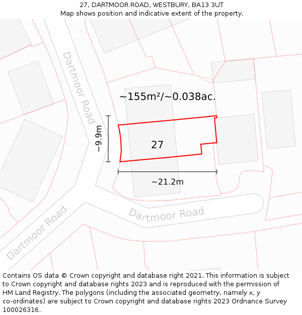 27, DARTMOOR ROAD, WESTBURY, BA13 3UT: Plot and title map