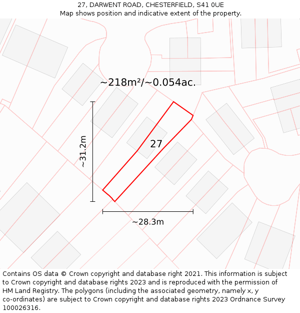 27, DARWENT ROAD, CHESTERFIELD, S41 0UE: Plot and title map