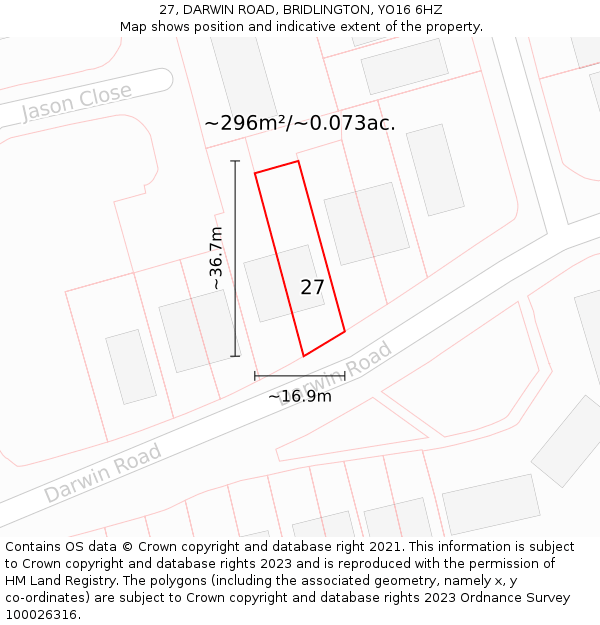 27, DARWIN ROAD, BRIDLINGTON, YO16 6HZ: Plot and title map