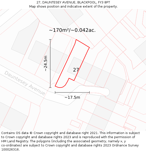 27, DAUNTESEY AVENUE, BLACKPOOL, FY3 8PT: Plot and title map