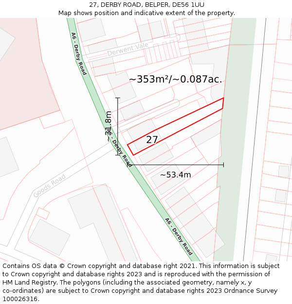 27, DERBY ROAD, BELPER, DE56 1UU: Plot and title map