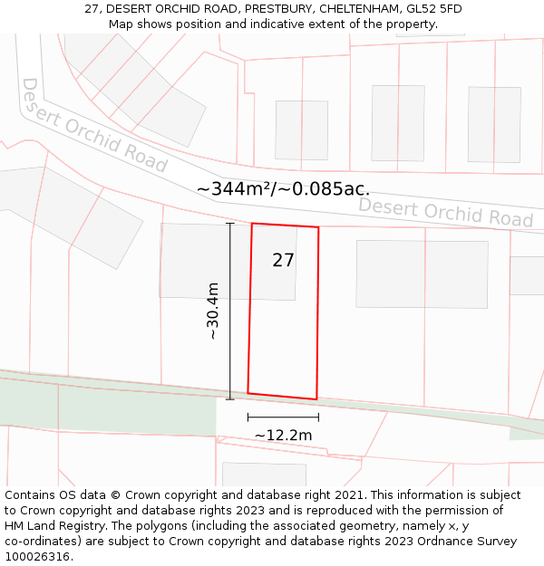 27, DESERT ORCHID ROAD, PRESTBURY, CHELTENHAM, GL52 5FD: Plot and title map