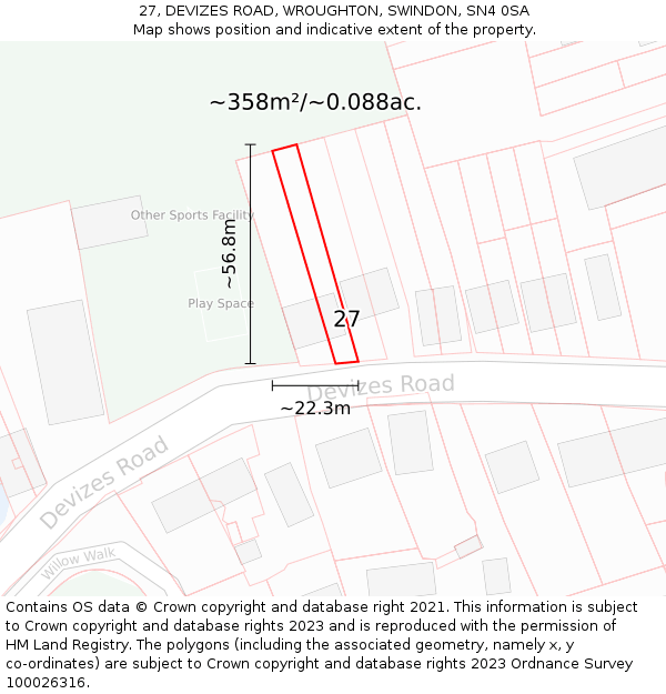 27, DEVIZES ROAD, WROUGHTON, SWINDON, SN4 0SA: Plot and title map