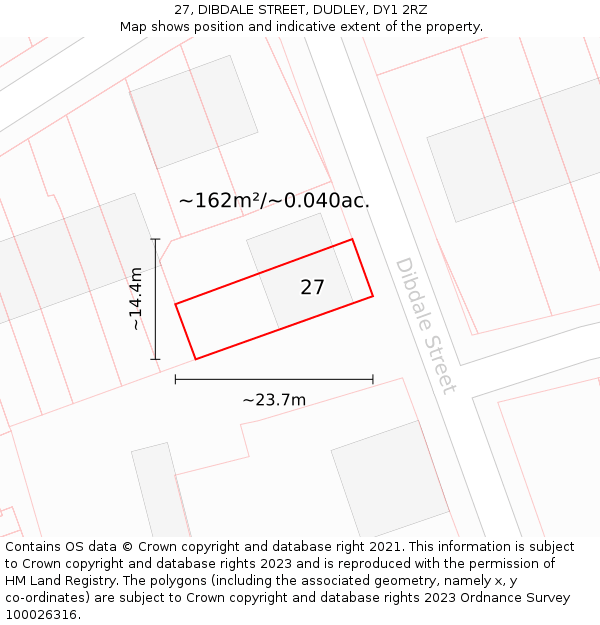 27, DIBDALE STREET, DUDLEY, DY1 2RZ: Plot and title map