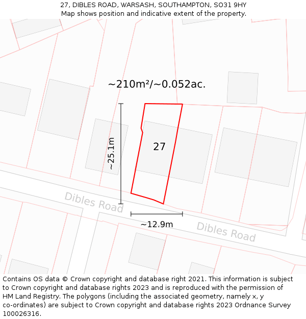 27, DIBLES ROAD, WARSASH, SOUTHAMPTON, SO31 9HY: Plot and title map