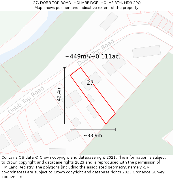 27, DOBB TOP ROAD, HOLMBRIDGE, HOLMFIRTH, HD9 2PQ: Plot and title map