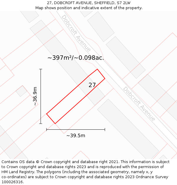 27, DOBCROFT AVENUE, SHEFFIELD, S7 2LW: Plot and title map