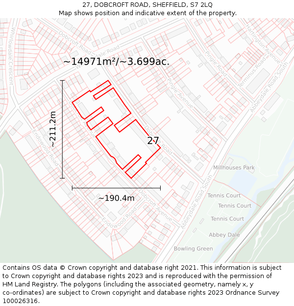 27, DOBCROFT ROAD, SHEFFIELD, S7 2LQ: Plot and title map