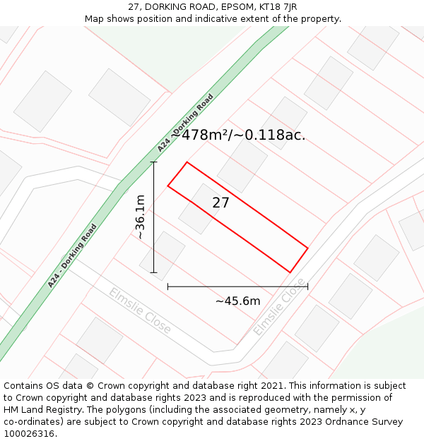 27, DORKING ROAD, EPSOM, KT18 7JR: Plot and title map