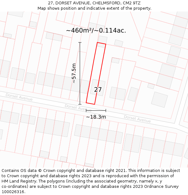 27, DORSET AVENUE, CHELMSFORD, CM2 9TZ: Plot and title map