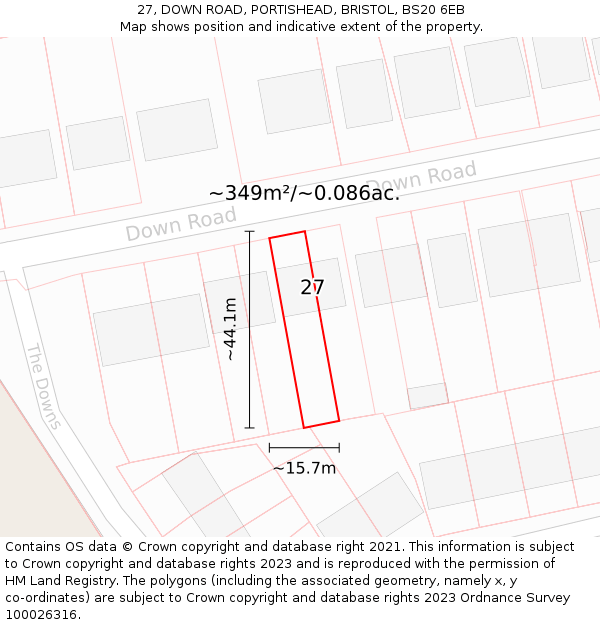 27, DOWN ROAD, PORTISHEAD, BRISTOL, BS20 6EB: Plot and title map