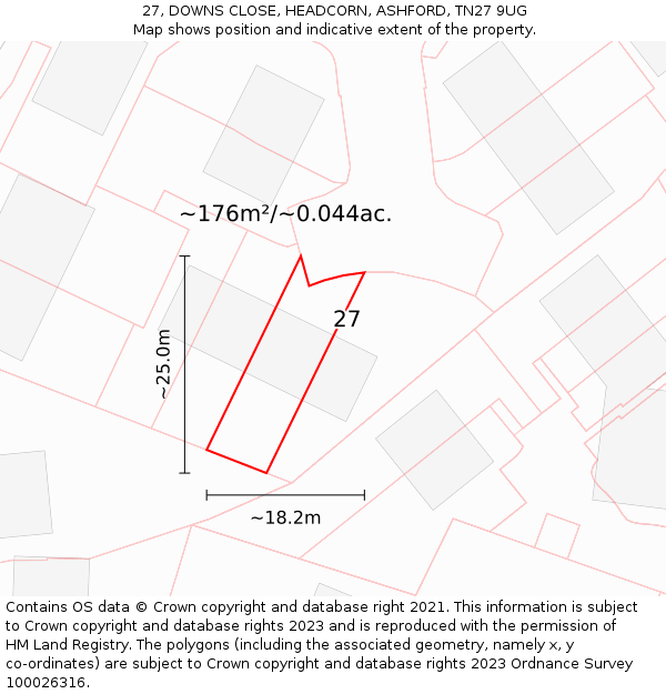27, DOWNS CLOSE, HEADCORN, ASHFORD, TN27 9UG: Plot and title map
