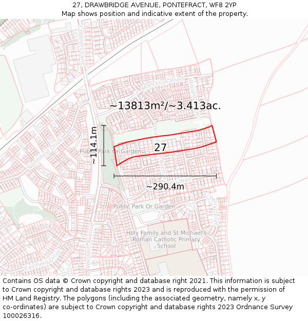 27, DRAWBRIDGE AVENUE, PONTEFRACT, WF8 2YP: Plot and title map