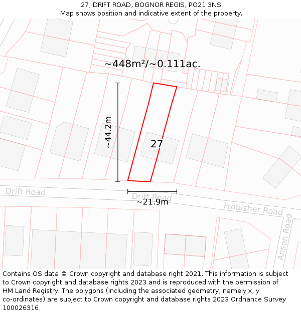 27, DRIFT ROAD, BOGNOR REGIS, PO21 3NS: Plot and title map