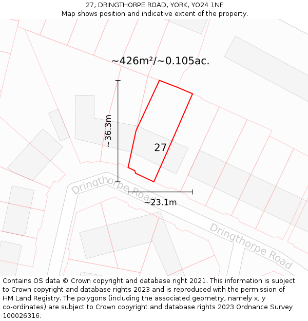 27, DRINGTHORPE ROAD, YORK, YO24 1NF: Plot and title map