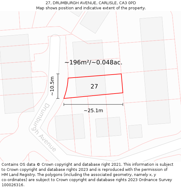 27, DRUMBURGH AVENUE, CARLISLE, CA3 0PD: Plot and title map