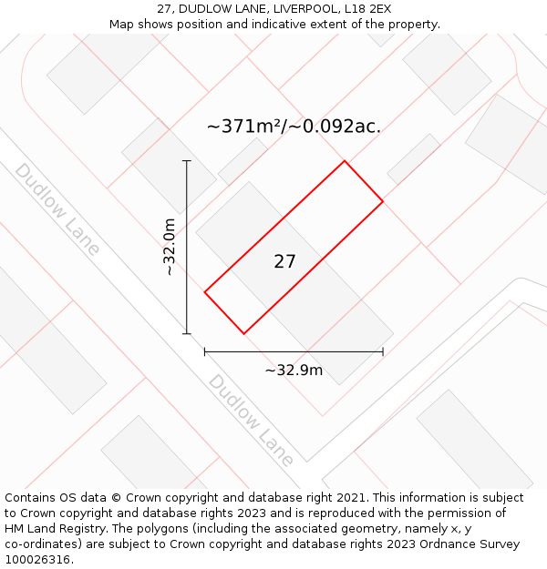 27, DUDLOW LANE, LIVERPOOL, L18 2EX: Plot and title map