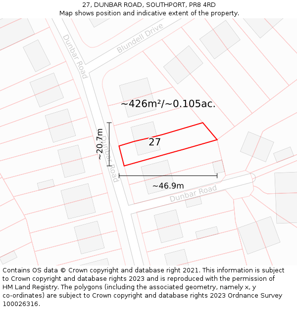 27, DUNBAR ROAD, SOUTHPORT, PR8 4RD: Plot and title map