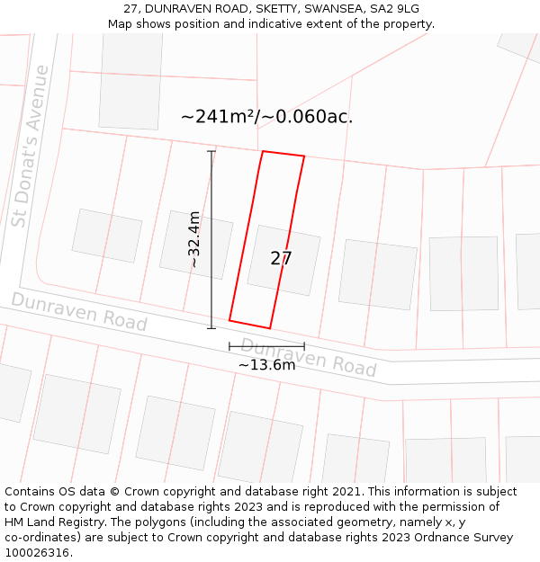 27, DUNRAVEN ROAD, SKETTY, SWANSEA, SA2 9LG: Plot and title map