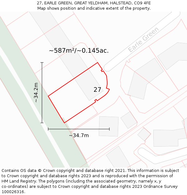 27, EARLE GREEN, GREAT YELDHAM, HALSTEAD, CO9 4FE: Plot and title map