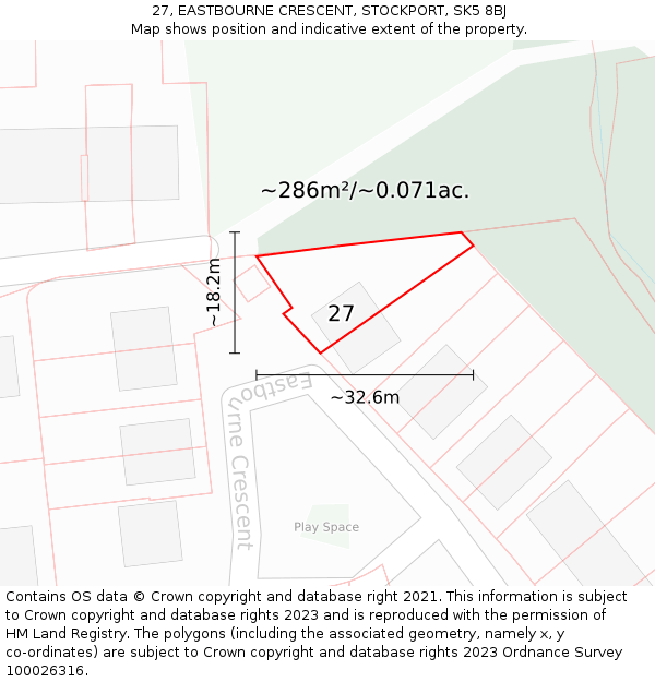 27, EASTBOURNE CRESCENT, STOCKPORT, SK5 8BJ: Plot and title map