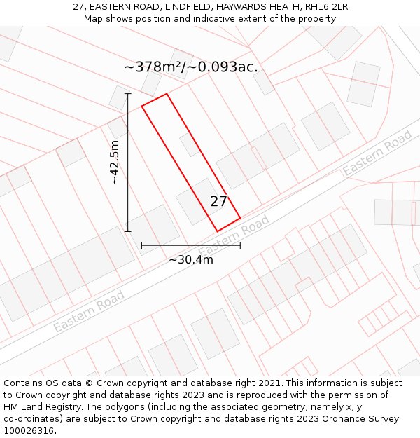 27, EASTERN ROAD, LINDFIELD, HAYWARDS HEATH, RH16 2LR: Plot and title map