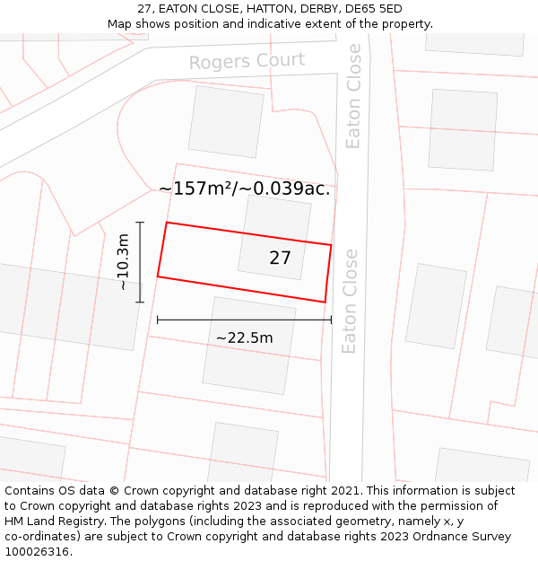 27, EATON CLOSE, HATTON, DERBY, DE65 5ED: Plot and title map