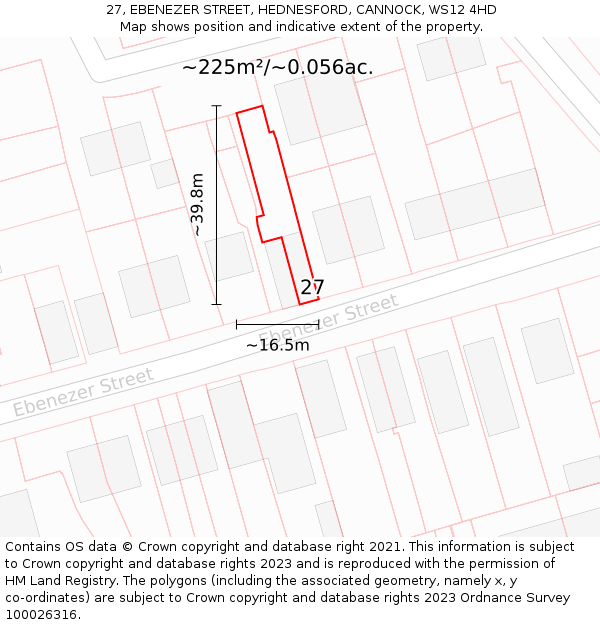 27, EBENEZER STREET, HEDNESFORD, CANNOCK, WS12 4HD: Plot and title map