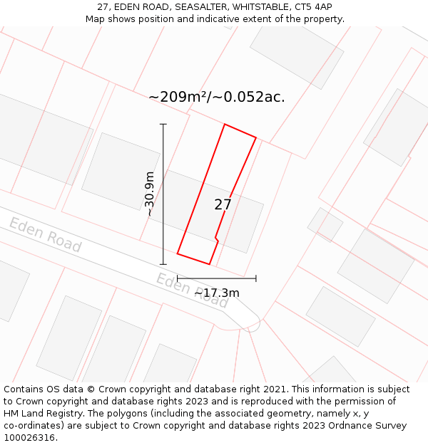27, EDEN ROAD, SEASALTER, WHITSTABLE, CT5 4AP: Plot and title map