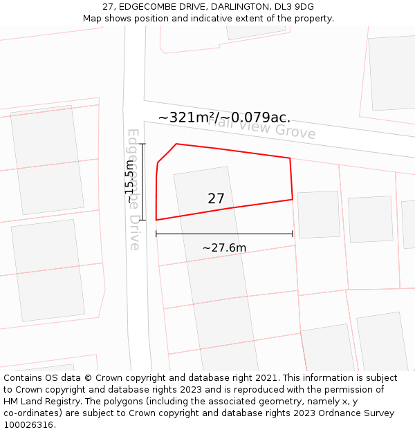 27, EDGECOMBE DRIVE, DARLINGTON, DL3 9DG: Plot and title map