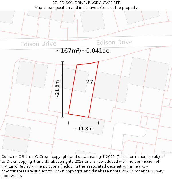 27, EDISON DRIVE, RUGBY, CV21 1FF: Plot and title map