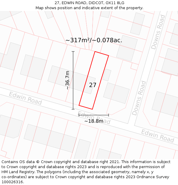 27, EDWIN ROAD, DIDCOT, OX11 8LG: Plot and title map