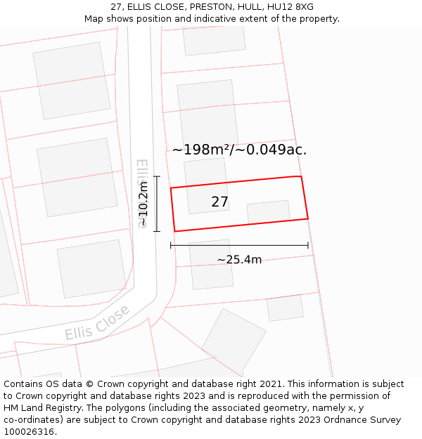 27, ELLIS CLOSE, PRESTON, HULL, HU12 8XG: Plot and title map