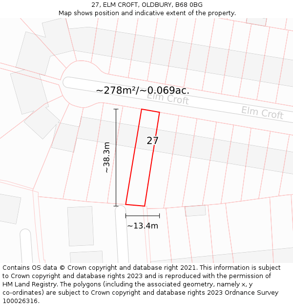 27, ELM CROFT, OLDBURY, B68 0BG: Plot and title map