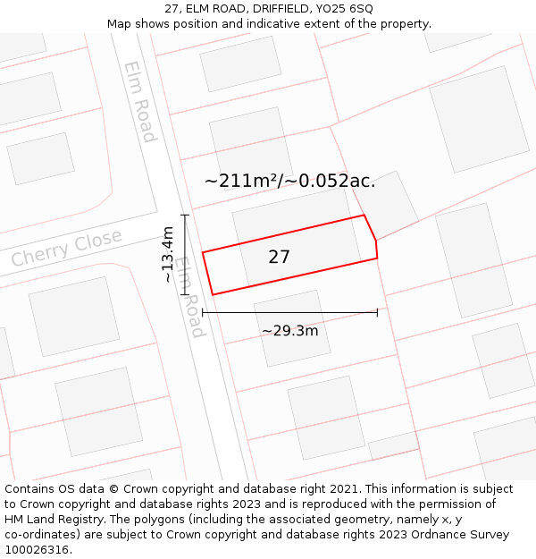 27, ELM ROAD, DRIFFIELD, YO25 6SQ: Plot and title map