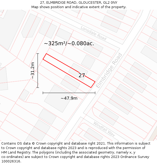 27, ELMBRIDGE ROAD, GLOUCESTER, GL2 0NY: Plot and title map