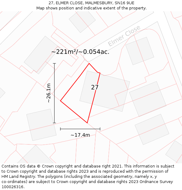 27, ELMER CLOSE, MALMESBURY, SN16 9UE: Plot and title map