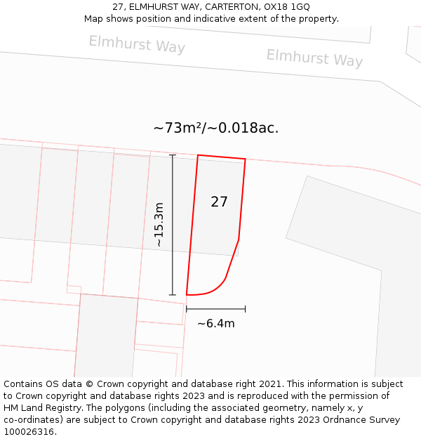 27, ELMHURST WAY, CARTERTON, OX18 1GQ: Plot and title map