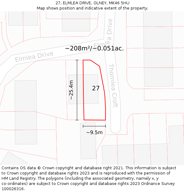 27, ELMLEA DRIVE, OLNEY, MK46 5HU: Plot and title map