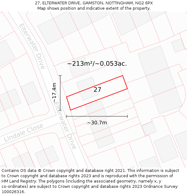 27, ELTERWATER DRIVE, GAMSTON, NOTTINGHAM, NG2 6PX: Plot and title map