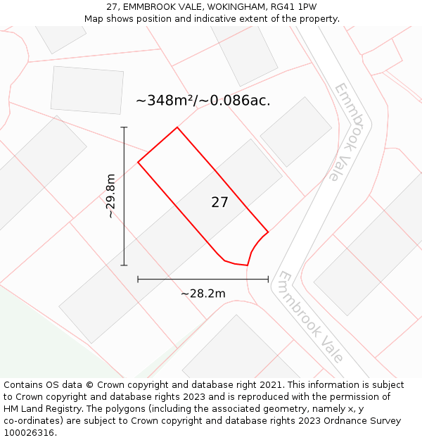 27, EMMBROOK VALE, WOKINGHAM, RG41 1PW: Plot and title map