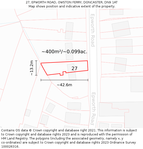 27, EPWORTH ROAD, OWSTON FERRY, DONCASTER, DN9 1AT: Plot and title map