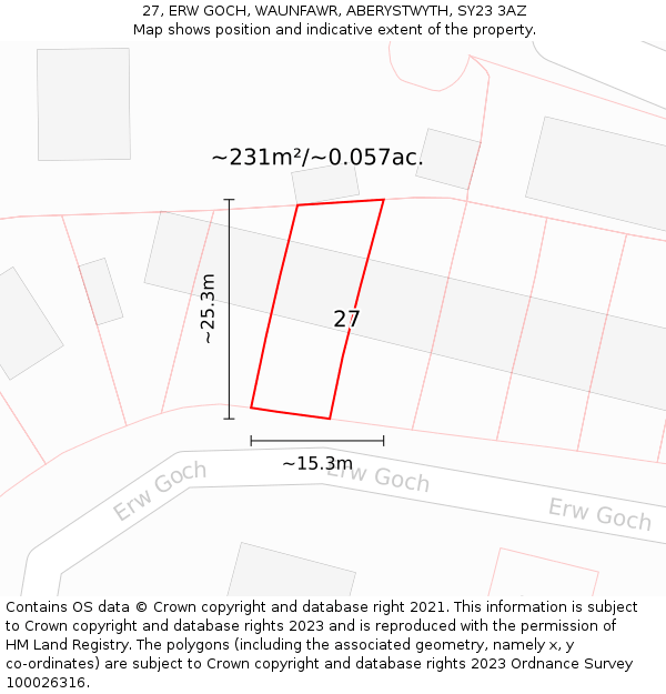 27, ERW GOCH, WAUNFAWR, ABERYSTWYTH, SY23 3AZ: Plot and title map