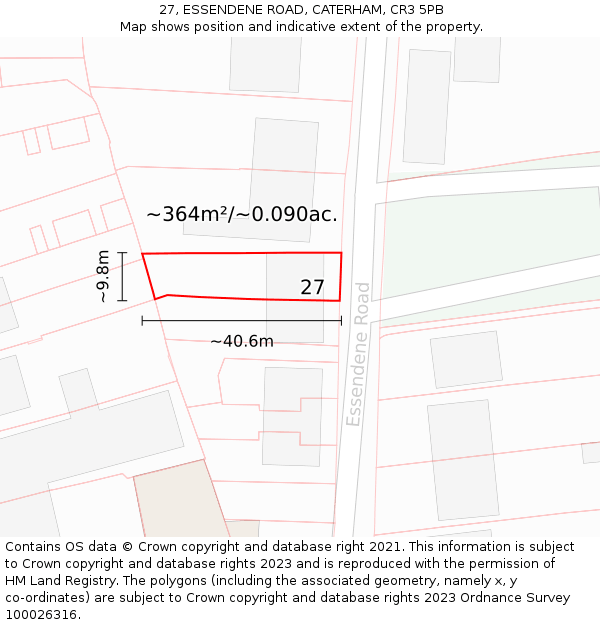 27, ESSENDENE ROAD, CATERHAM, CR3 5PB: Plot and title map