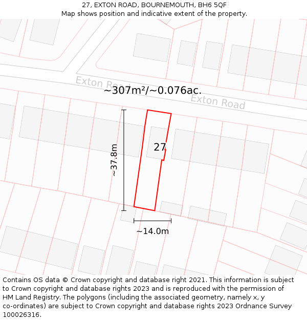 27, EXTON ROAD, BOURNEMOUTH, BH6 5QF: Plot and title map