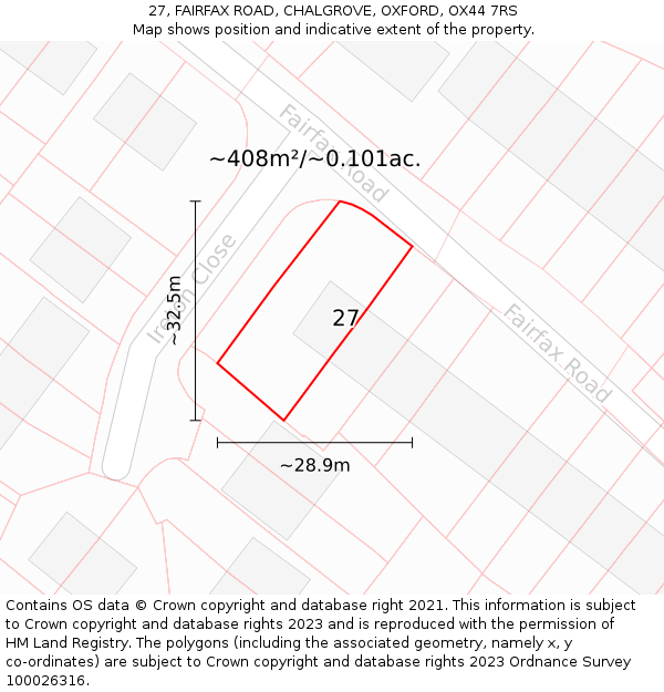 27, FAIRFAX ROAD, CHALGROVE, OXFORD, OX44 7RS: Plot and title map