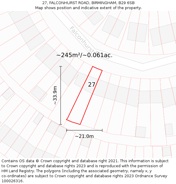 27, FALCONHURST ROAD, BIRMINGHAM, B29 6SB: Plot and title map