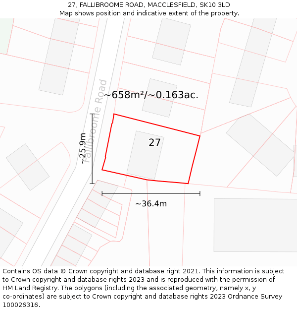 27, FALLIBROOME ROAD, MACCLESFIELD, SK10 3LD: Plot and title map