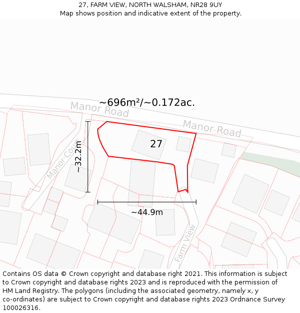 27, FARM VIEW, NORTH WALSHAM, NR28 9UY: Plot and title map