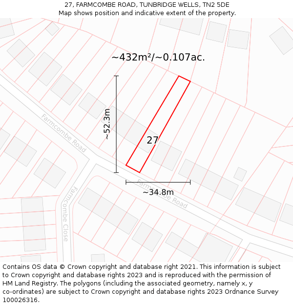 27, FARMCOMBE ROAD, TUNBRIDGE WELLS, TN2 5DE: Plot and title map